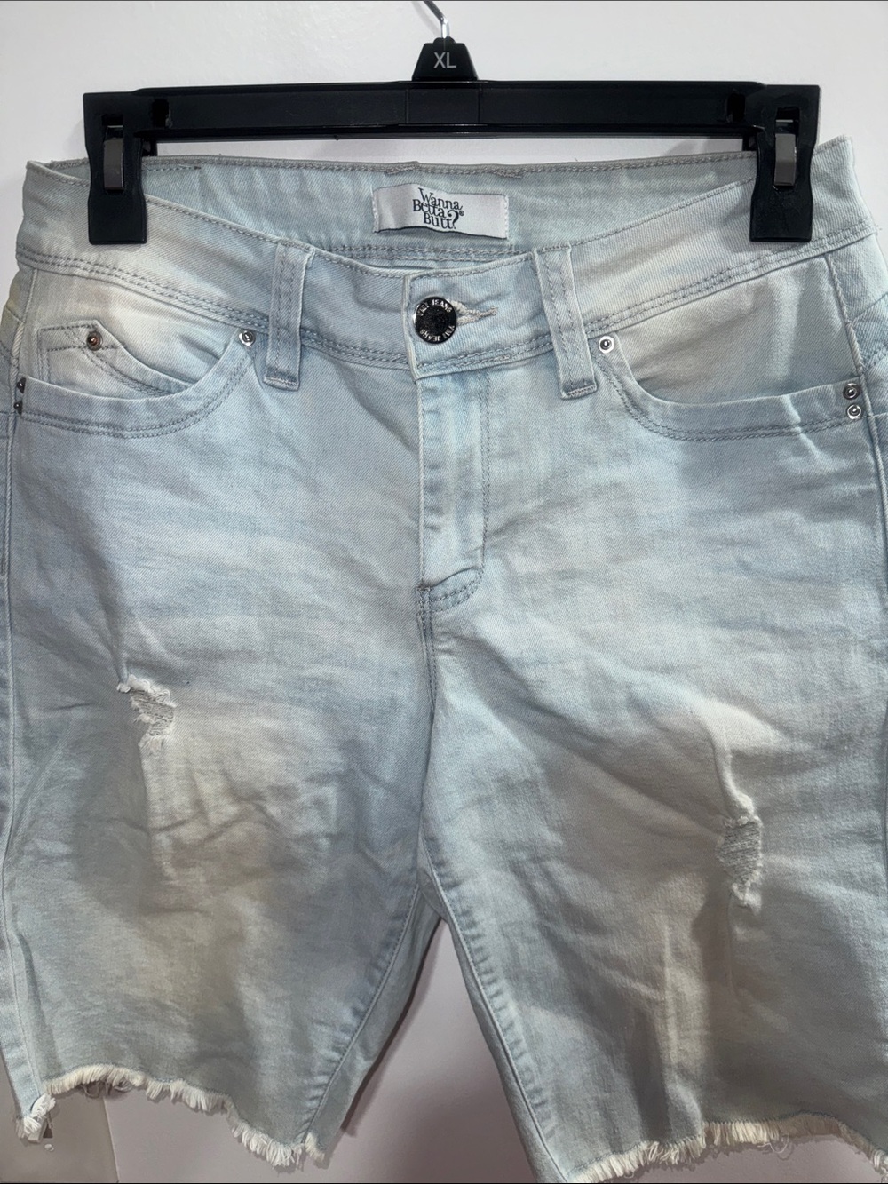 Vanna Blue Light Wash Distressed Denim Shorts - Light Blue